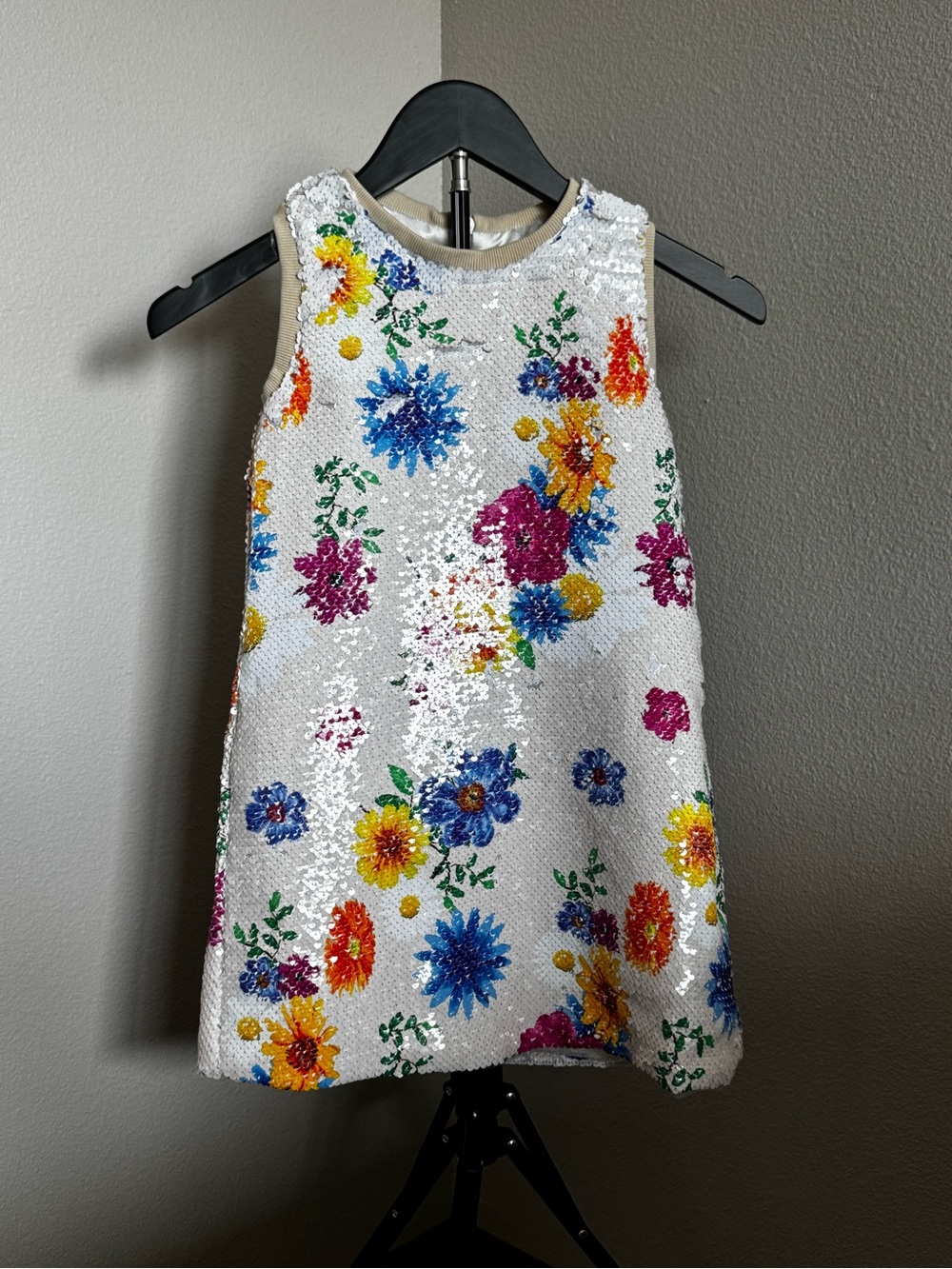 Lola + The Boys White Sequin Dress with Multicolor Floral Print